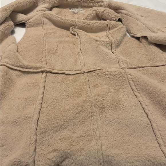 Knox Rose Brown & Cream Sleeveless Faux Suede Vest Sherpa lined SZ L open front - Picture 6 of 12